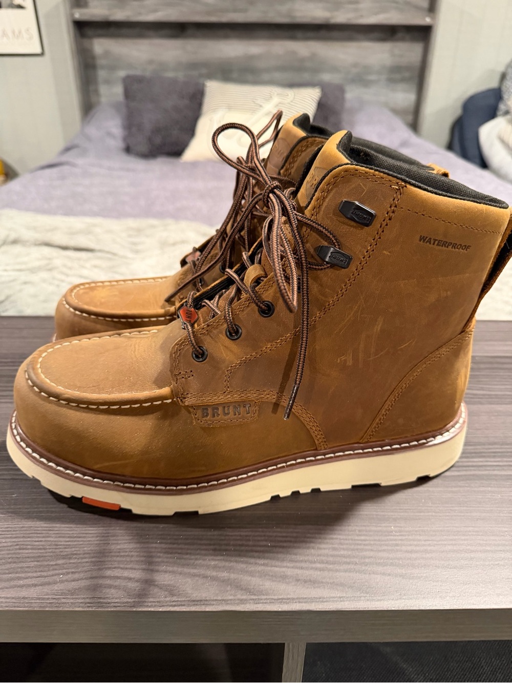 BRUNT Men's Waterproof Brown Moc Toe Work Boots